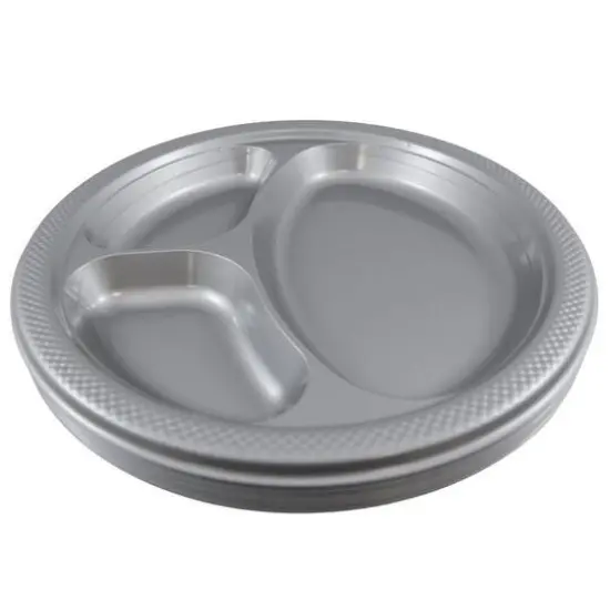 JAM Paper 10.25" Divided Plastic Party Plates, 20ct. Silver {3}