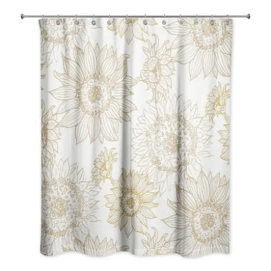 Large Sunflower Head Shower Curtain Gold and White {1}