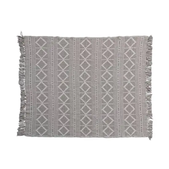 Hello Honey® Gray Recycled Cotton Jacquard Throw Blanket with Fringe {1}