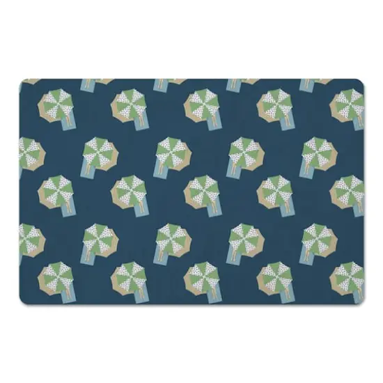 Umbrella Pattern Floor Mat Navy and Green {1}