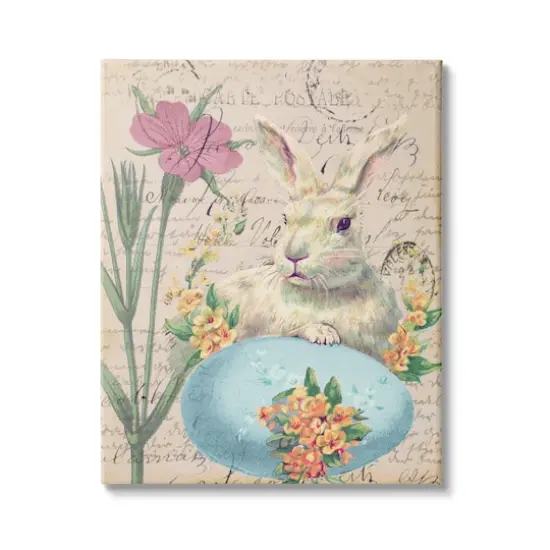 Stupell Industries Easter Bunny Spring Blue Egg Vintage Postal Script Canvas Wall Art {1}
