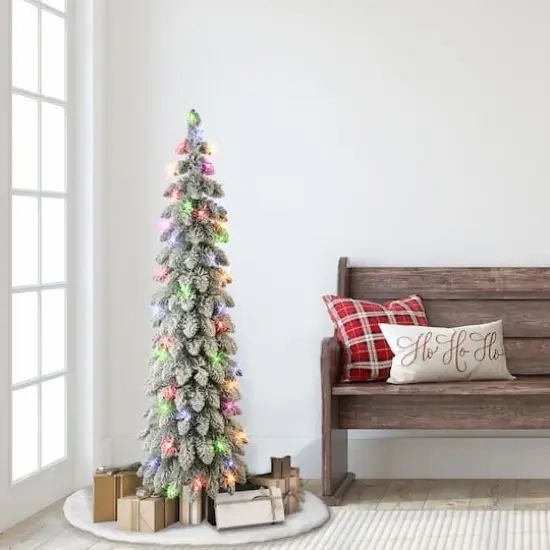 4ft. Pre-Lit Flocked Alpine Artificial Christmas Tree, Multicolor Lights {4}