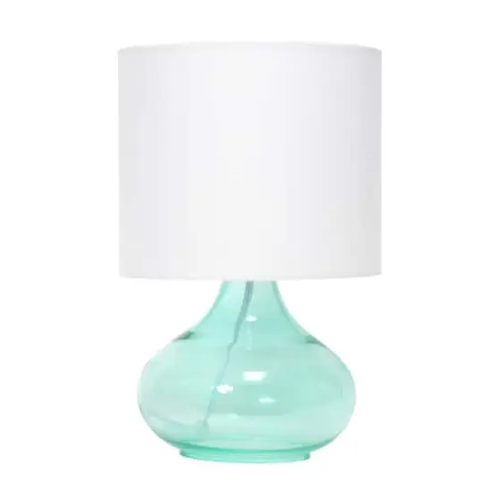 Simple Designs&trade; 14" Glass Raindrop Table Lamp with White Shade Aqua with White Shade {1}