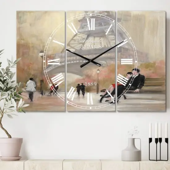 Designart Love In Paris VI Traditional 3 Panel Wall Clock {3}