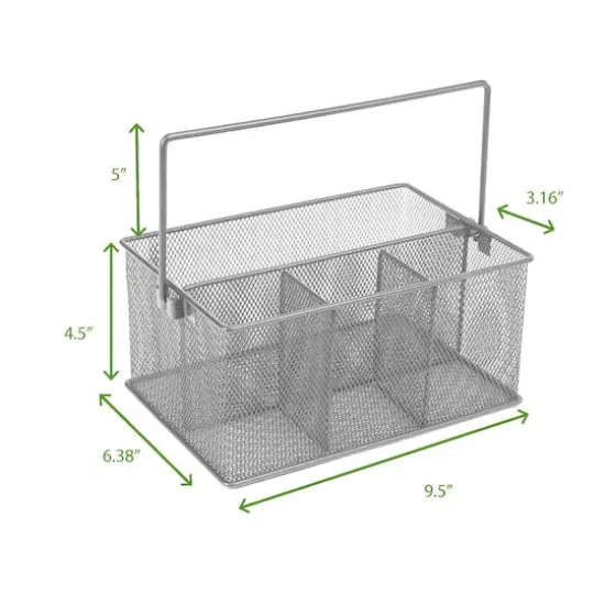 Mind Reader Metal Mesh Storage Basket with Handle Gray {4}