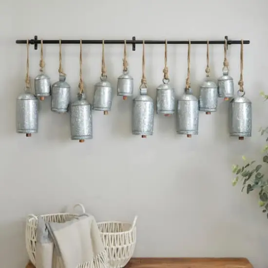 48" Metal Bohemian Decorative Cow Bells Silver {8}