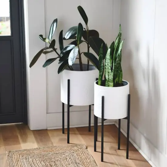 Hello Honey&reg; White & Black Boho Embossed Metal Planters with Stands Set {4}