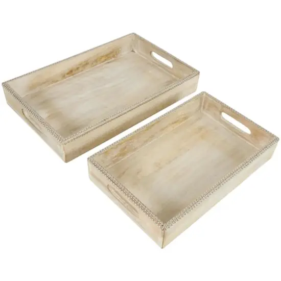 Light Brown Mango Wood Trays with Silver Beaded Rim, 2ct. {3}