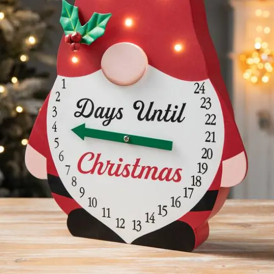 Glitzhome&reg; 15'' Lighted Wooden Christmas Gnome Countdown Calendar {5}