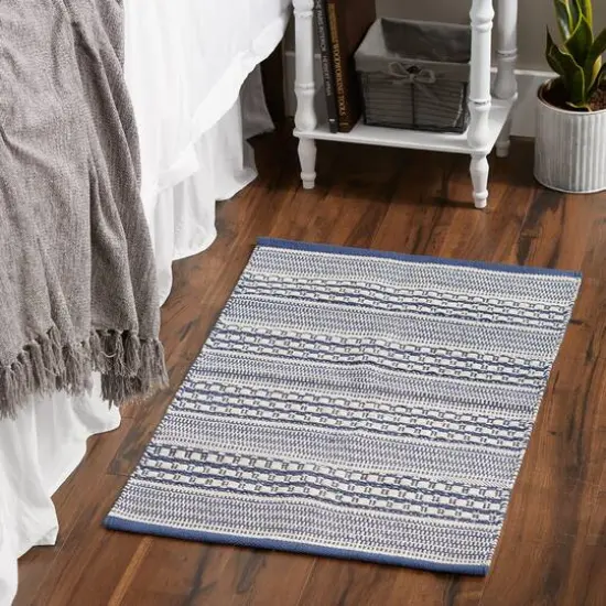 DII&reg; French Blue Dobby Stripe Hand-Loomed Rug, 2ft. x 3ft. {8}