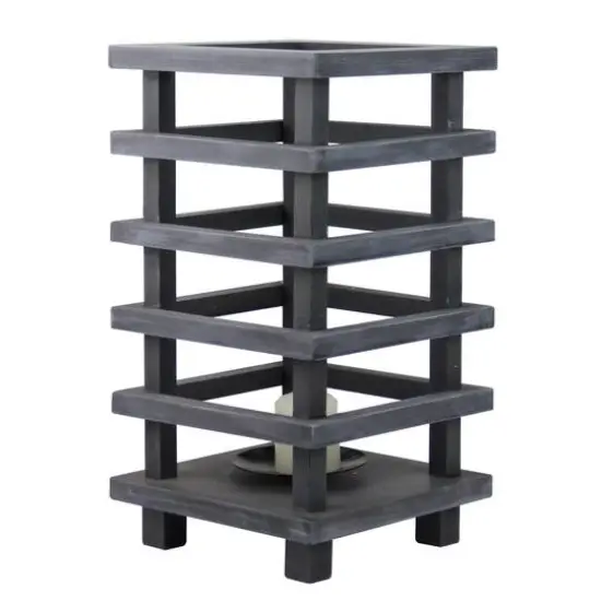 13" Gray Wooden Pagoda Tower Pillar Candle Holder {1}