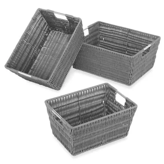 Whitmor Gray Rattique Nested Storage Basket Set {1}