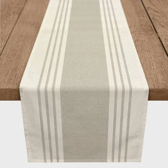 Neutral Linen Stripes Outdoor Table Runner {4}