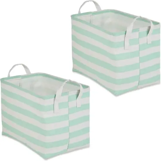 DII&reg; Striped Laundry Bins, 2ct. Aqua Stripe {1}