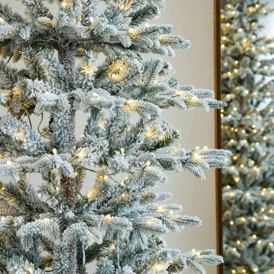 8ft. Pre-Lit Deluxe Flocked Fir Artificial Christmas Tree, Warm White Lights {6}