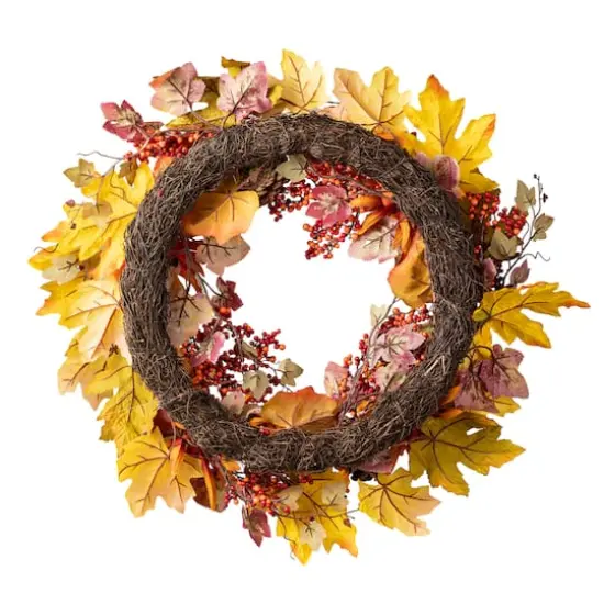 Glitzhome&reg; 24" Fall Dahlia, Pumpkin, Leaf & Berry Wreath {16}