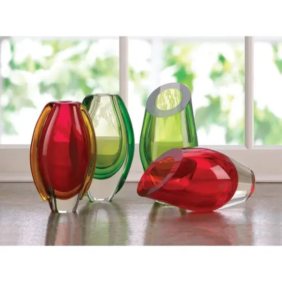 9.5" Red Cut Glass Vase {5}