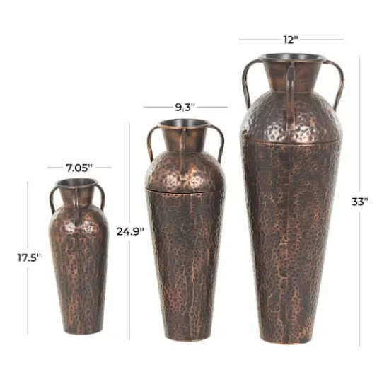 Copper Metal Tall Floor Weathered Amphora Vase Set, 3ct. {9}