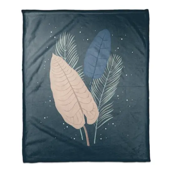 Simple Blue Feathers 50" x 60" Coral Fleece Blanket {1}