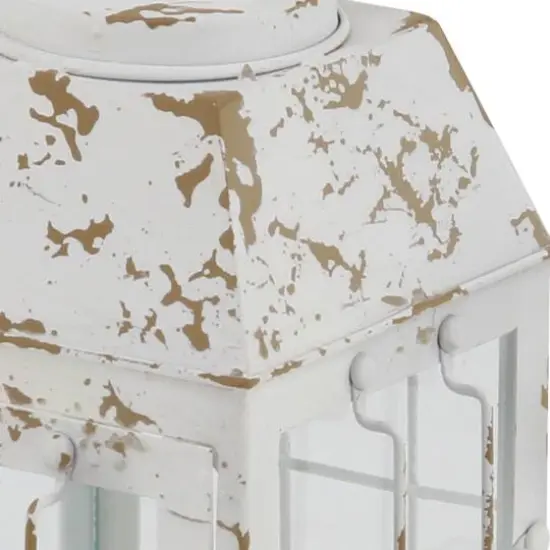 White Iron Vintage Candle Holder Lantern, 14" x 7" x 7" {6}