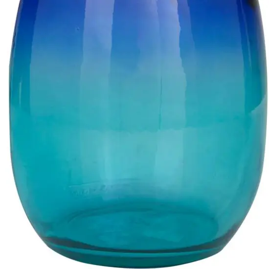 Blue Recycled Glass Handmade Spanish Vase with Ombre Effect 7" x 7" x 11" {4}
