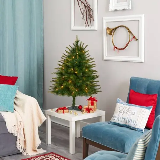 3ft. Pre-Lit New England Pine Artificial Christmas Tree, Clear LED Lights {7}