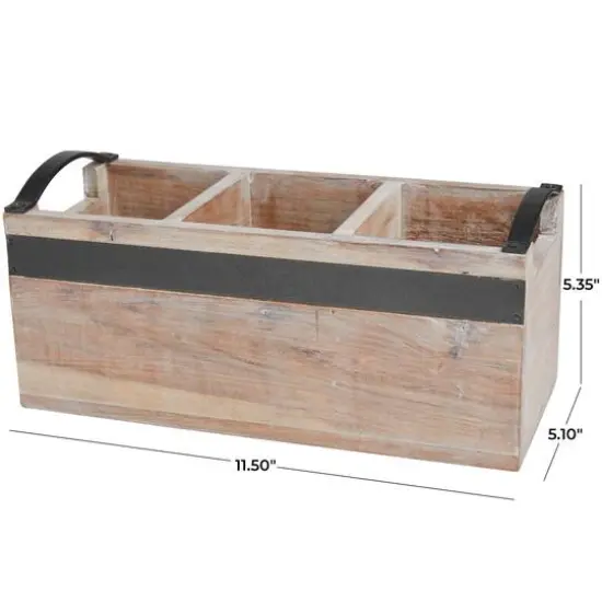 11.5" Beige Wood Modern 3 Section Decorative Tray with Metal Handles {4}