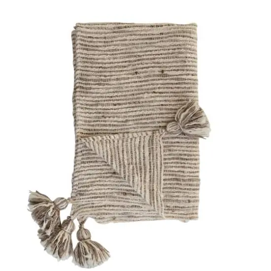 Hello Honey&reg; Brown & Cream Cotton Throw Blanket with Oversized Tassels {5}