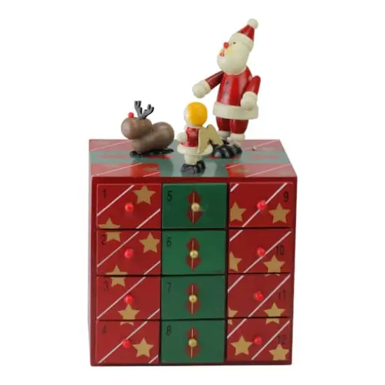 10.5" Red & Green Elegant Advent Storage Calendar Box {1}