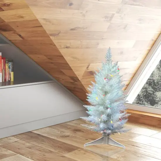 2.5ft. Pre-Lit Sparkle White Spruce Artificial Christmas Tree, Multicolor LED Lights {3}