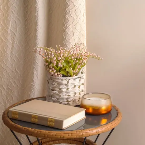 11" Lily-Of-The-Valley Flowers In White Basket Pink {4}