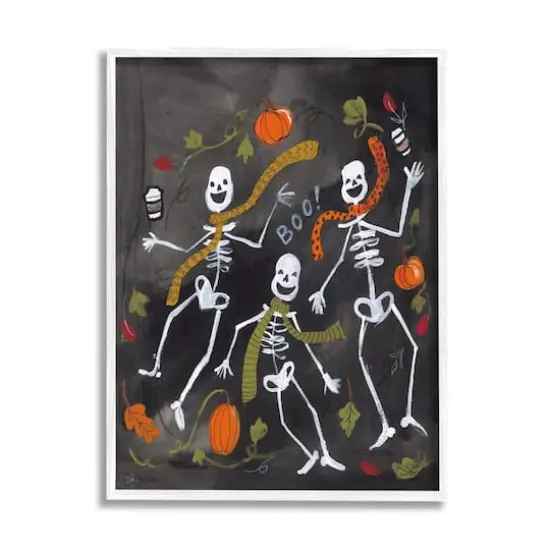 Stupell Industries Autumn Skeletons with Coffee Framed Giclee Art White {1}