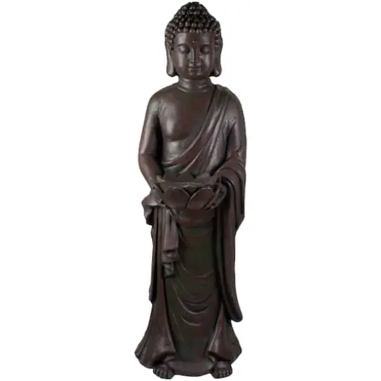 19.5" Dark Brown Standing Buddha with Lotus Outdoor Garden Statue {1}