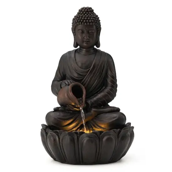 Glitzhome® 20.5" Zen-Style LED 2-Tier Buddha Statue Outdoor Fountain {1}