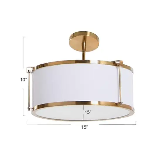 Hello Honey&reg; 10" Metal Semi-Flush Mount Ceiling Light with Captured Linen Shade White and Brushed Brass {6}