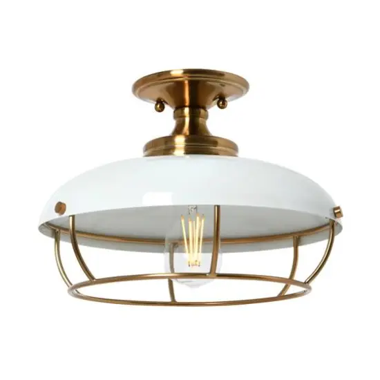 Hello Honey® 13" Wide Caged Dome Metal Semi-Flush Mount Ceiling Light Brushed Brass and White {10}
