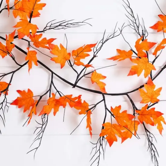 6ft. Pre-Lit Autumn Maple Artificial Fall Garland with 54 Warm White LED Lights {5}