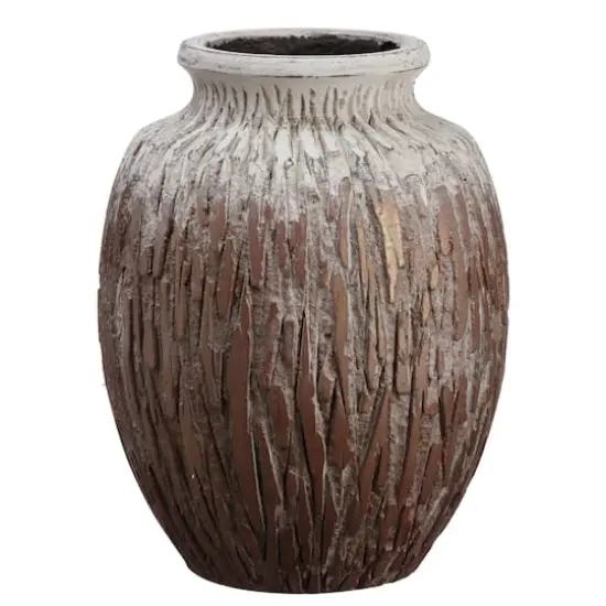 13.2" Antique Brown Rustic Cement Container {1}