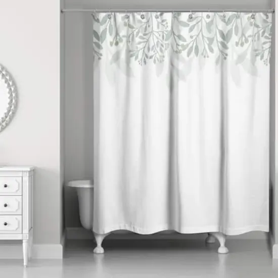 Floral Banner Shower Curtain, 71" x 74" White/Green {3}