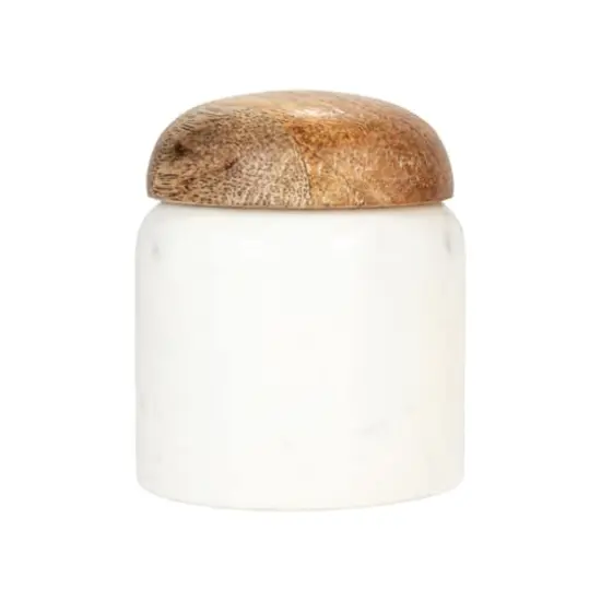 Hello Honey® 3.25" White Marble & Mango Wood Pinch Pot with Lid {8}