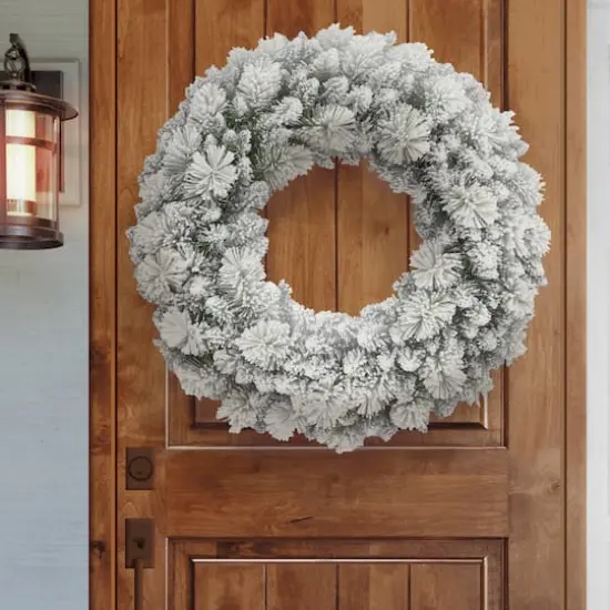 32" Flocked Spruce Wreath {3}