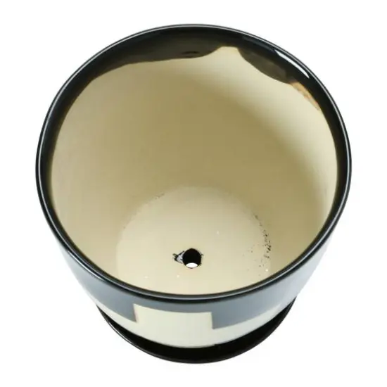 Hello Honey&reg; 6" Black Stoneware Planter with Saucer & Wax Relief White Swiss Cross Set {6}
