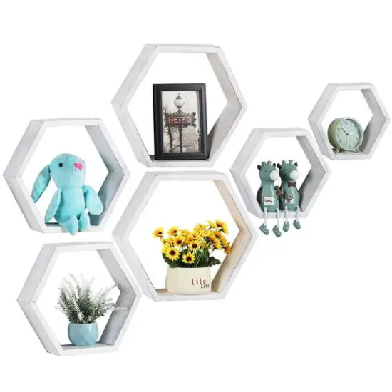 NEX&trade; LIANTRAL Hexagon Floating Wood Shelves Set {1}