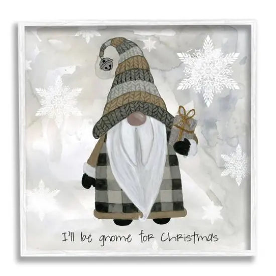 Stupell Industries Gnome For Christmas Phrase Framed Giclee Art White {1}