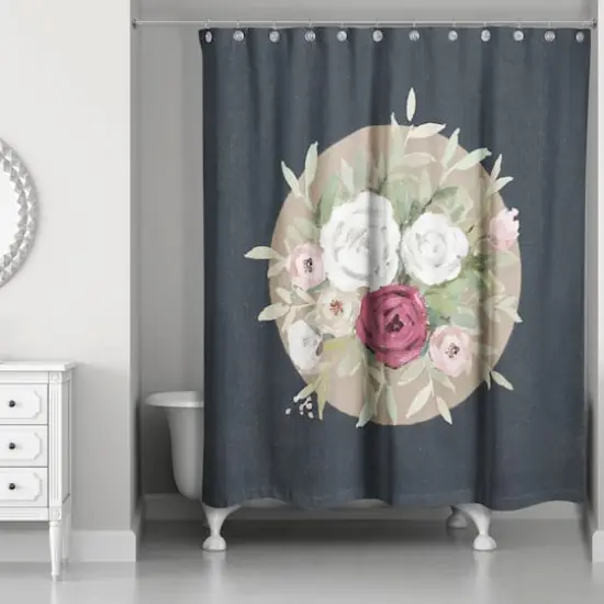 Florals on Navy 71" x 74" Shower Curtain {1}