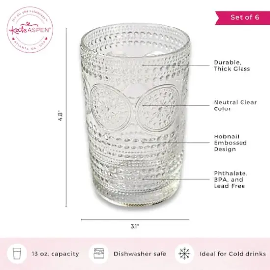 Kate Aspen&reg; 13oz. Beaded Floral Clear Drinking Glasses, 6ct. {4}