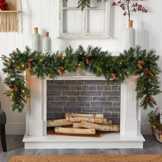 9ft. White LED Lights Mixed Pines & Pinecones Artificial Christmas Garland {5}