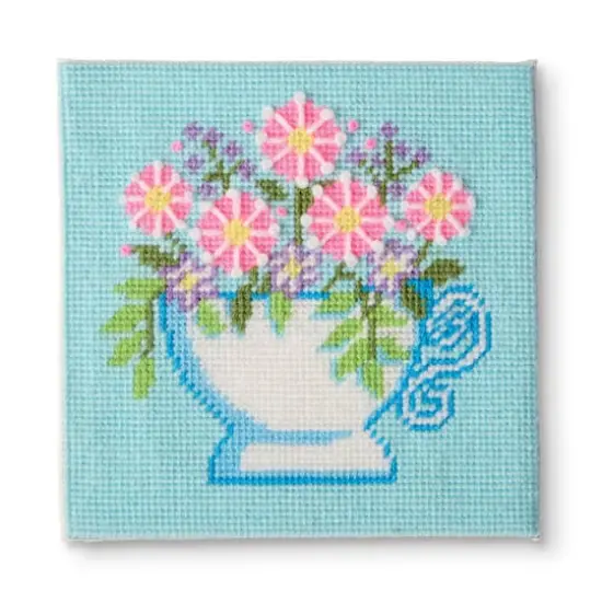 6" x 6" Floral Teacup Needlepoint Kit by Loops & Threads&reg; {1}
