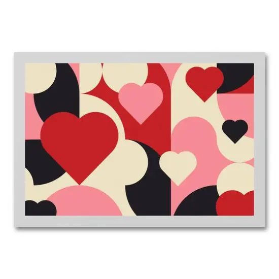 Mid Mod Heart Pattern White Framed Canvas {1}