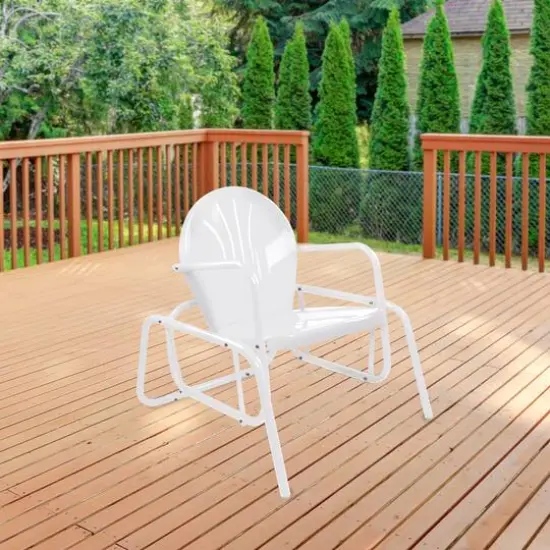 Outdoor Retro Metal Tulip Glider Patio Chair White {3}
